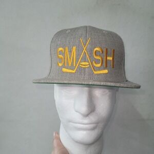 Yupoong Smash Hockey Snapback Hat Mens OSFM Gray Gold Flat Bill Wool Blend Cap